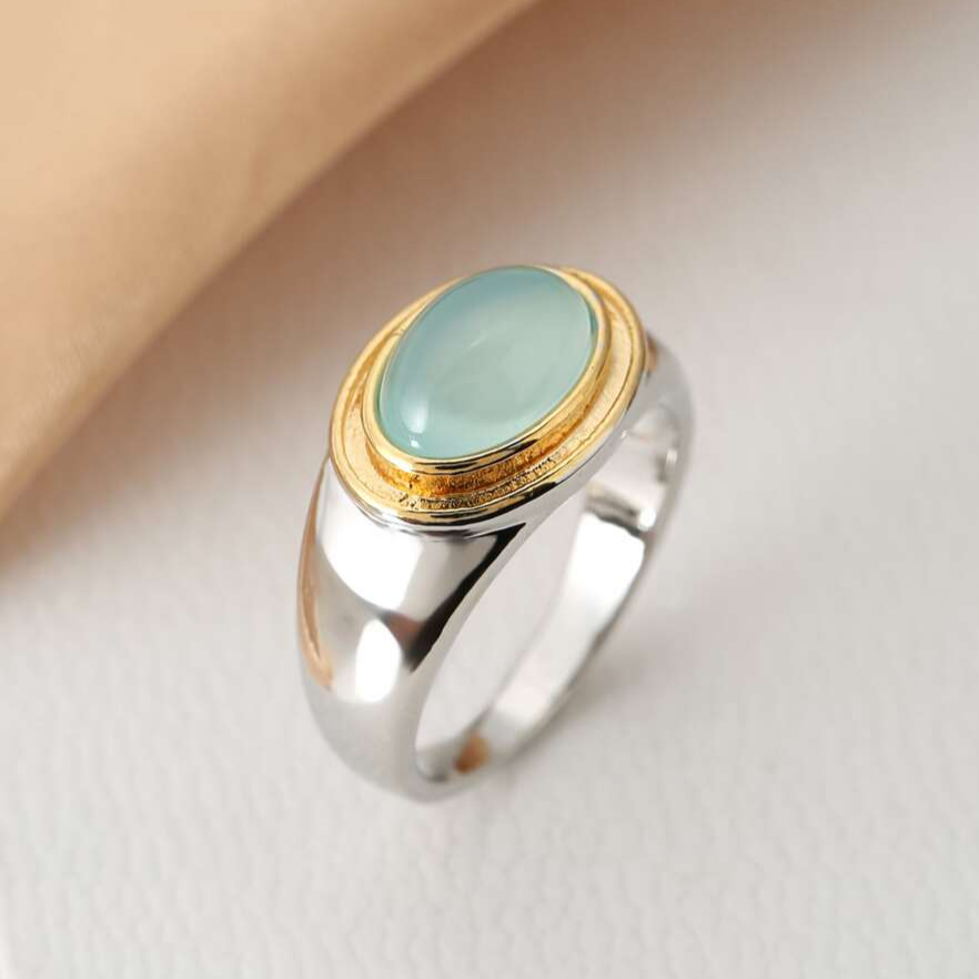 Emily Antique Green Moonstone Ring - Bold Statement Jewelry