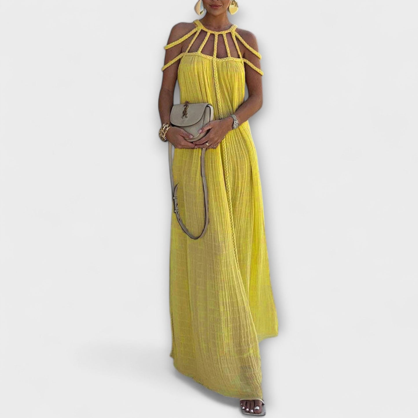 Briar - Linen Blend Maxi Dress with Draped Straps for Any Occasion