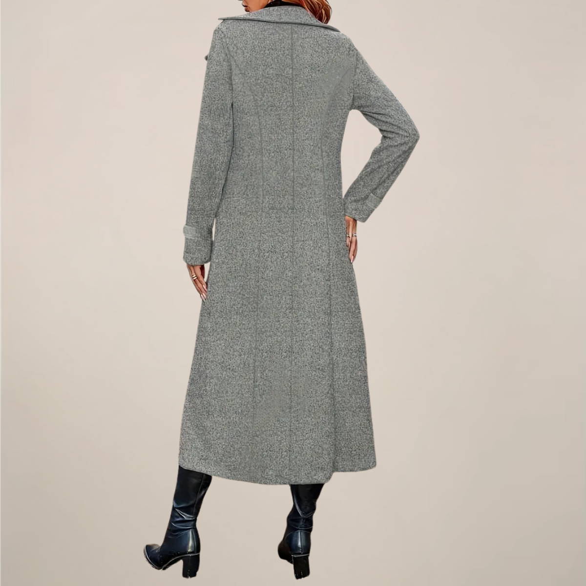 Women’s Double-Breasted Long Overcoat - Stylish Lapel Design for Fall & Winter Wear