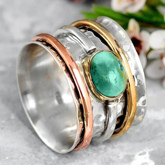 Stylish Vintage Gold & Silver Turquoise Ring