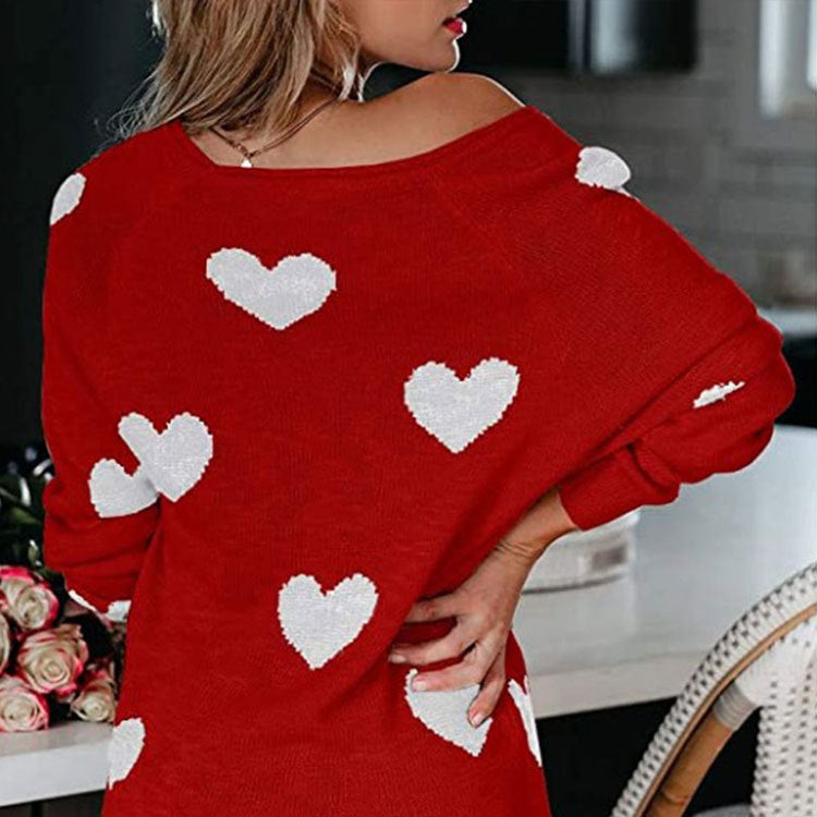 Charming Heart-Pattern Knit Sweater for Everyday Wear