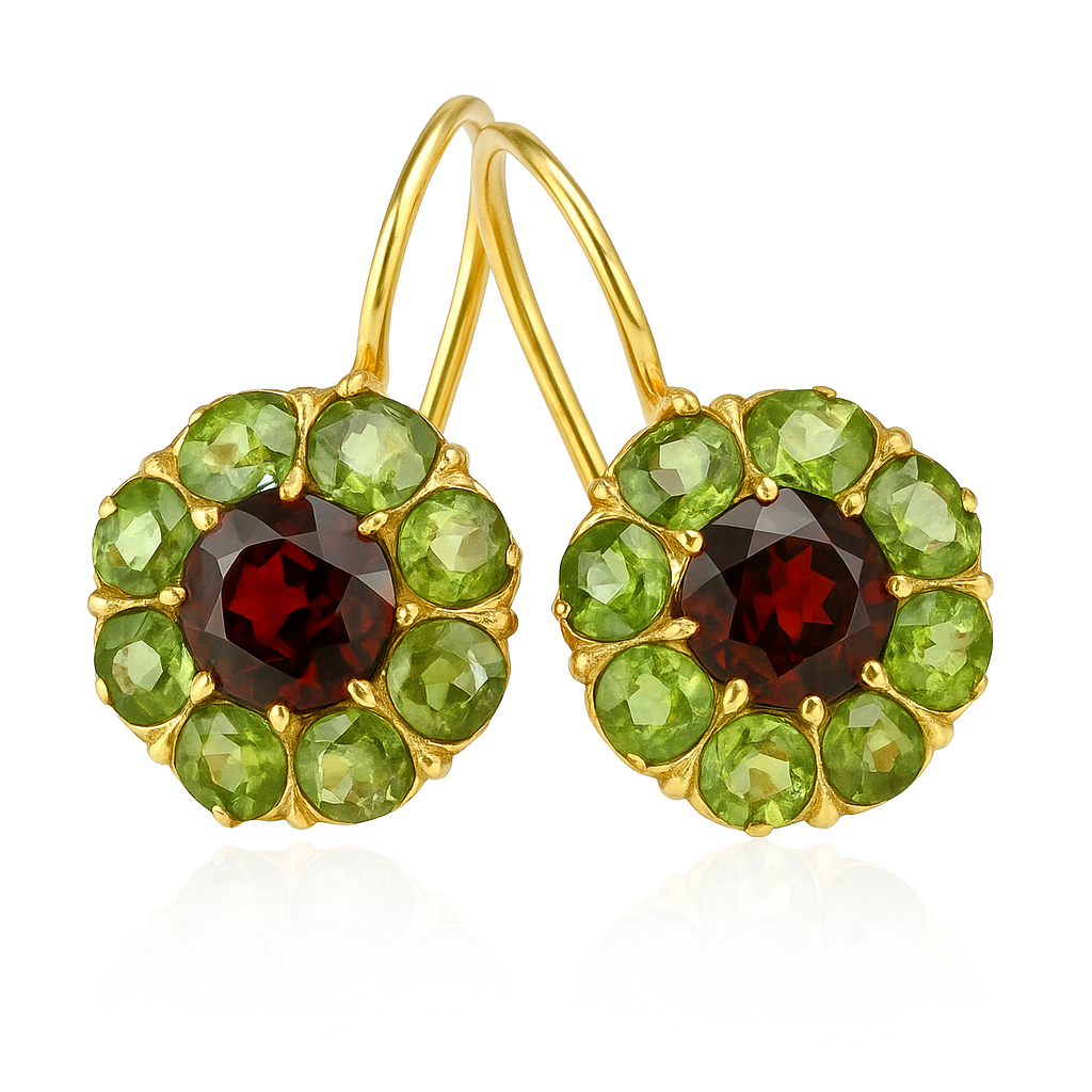 Vintage Green and Red Gemstone Dangle Earrings