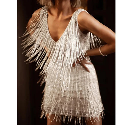 Kimberly | Chic Women’s Fringe Feather Cocktail Dress for Parties