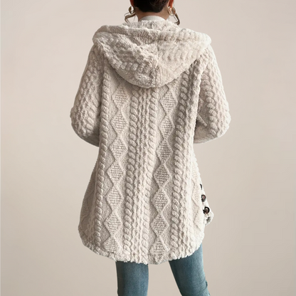 Women’s Cream Jacquard Plush Hooded Jacket for All Seasons