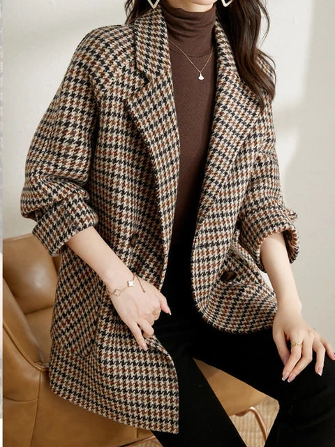 Women’s Long Checkered Blazer - Chic Fall-Winter Fashion