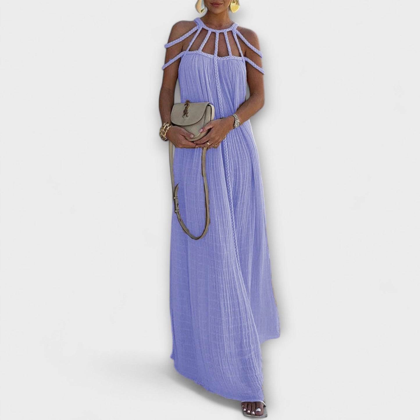Briar - Linen Blend Maxi Dress with Draped Straps for Any Occasion