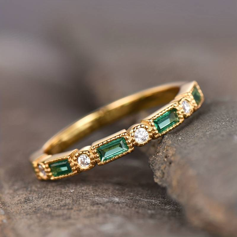 Stunning Emerald Zirconia Gold Ring for Her