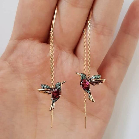 Colorful Hummingbird Enamel & Zirconia Earrings for Celebrations